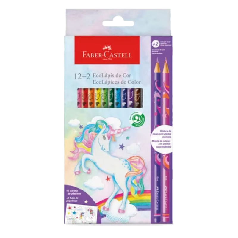 Kit Faber Castell Unicornio 12 Unidades Ecolapices De Color + 2 Unidades Colores Mixtos