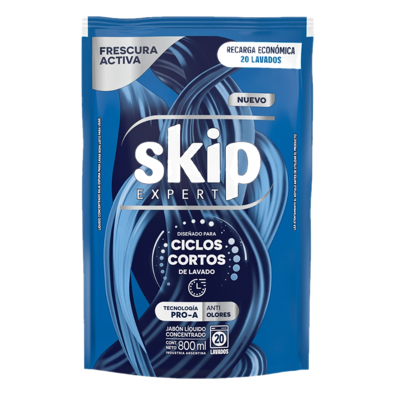 Jabón Líquido Skip Expert Ciclos Cortos Anti Olores Doypack 800 Ml