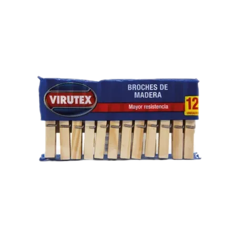 Palillos De Madera Para Ropa Virutex 12 Unidades