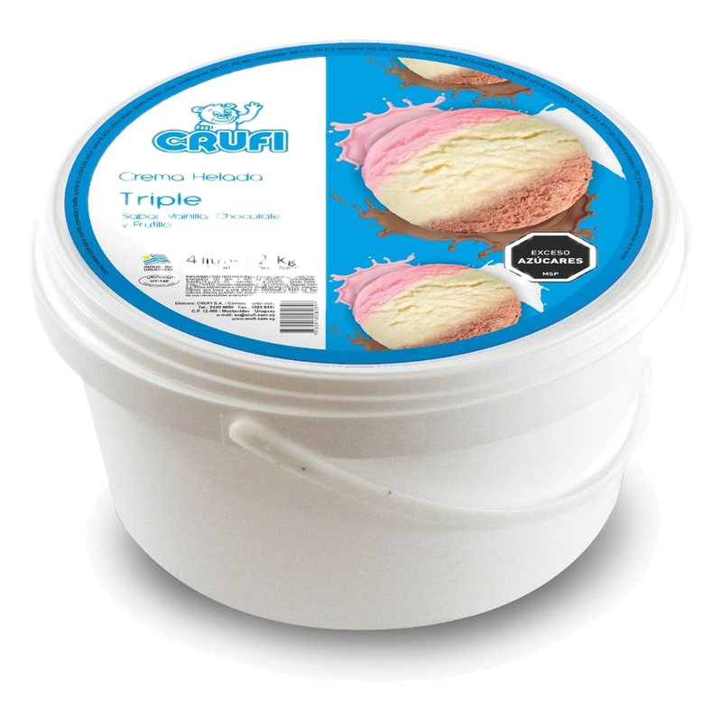 Helado Triple Sabor Frutilla, Vainilla Y Chocolate Crufi 4 L