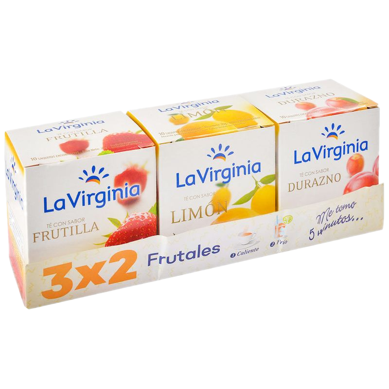 Pack 3x2 Té La Virginia Durazno, Manzana, Frutilla 10 Sb.