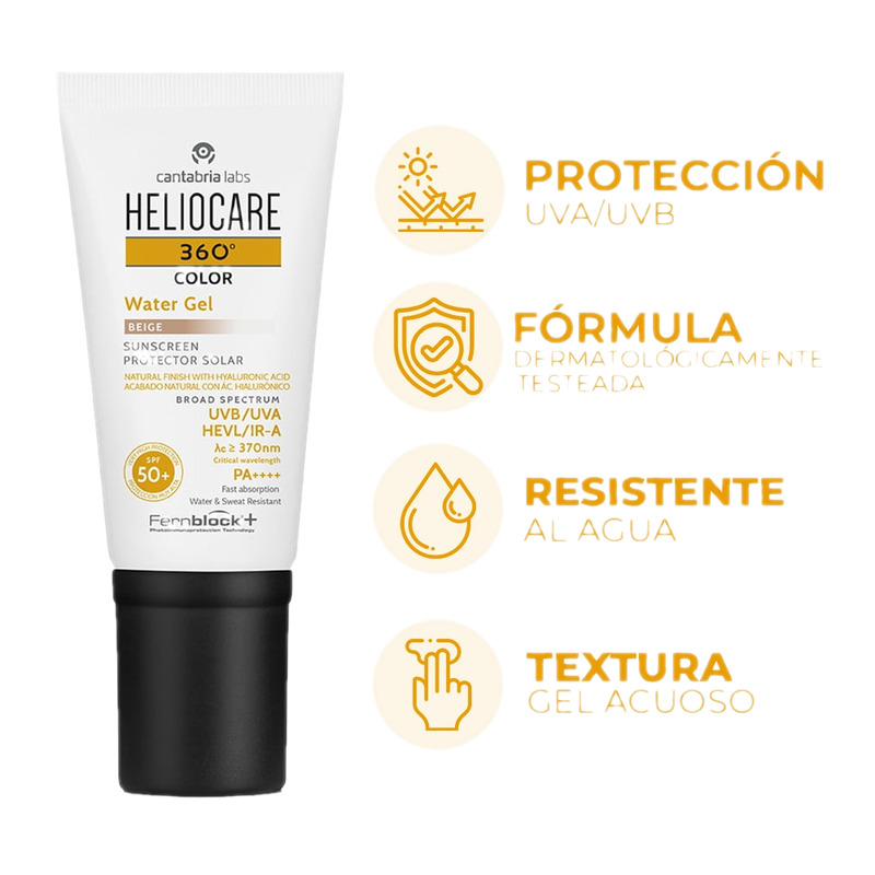 Protector Solar Heliocare 360° Water Gel Color Beige Fps50+ 50 Ml