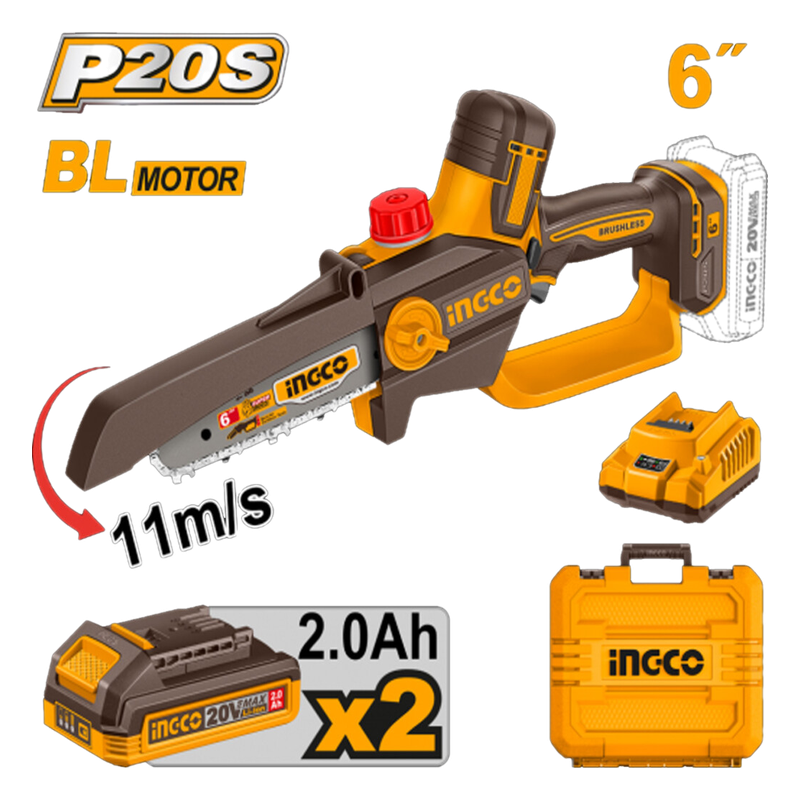 Motosierra 20v Bateria Cargador Accesorios Ingco Cgsli20662 - Naranja Claro