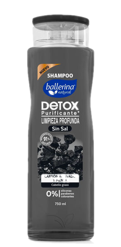 Ballerina Shampoo Detox Limpieza Profunda Carbon Activo Y Menta Sin Sal 750 Ml