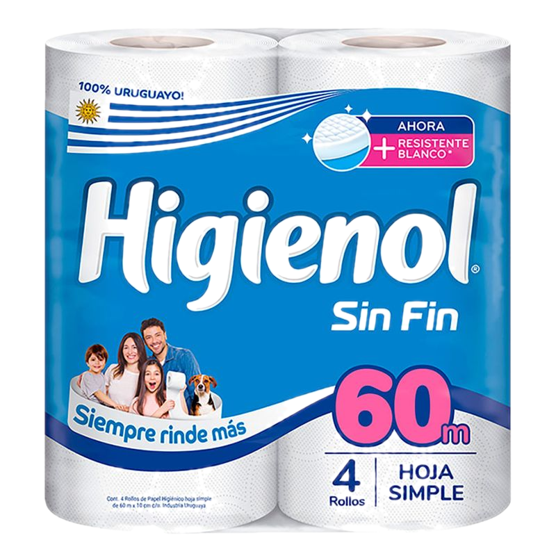 Papel Higiénico Higienol Sin Fin Plus 4 Unidades 60m