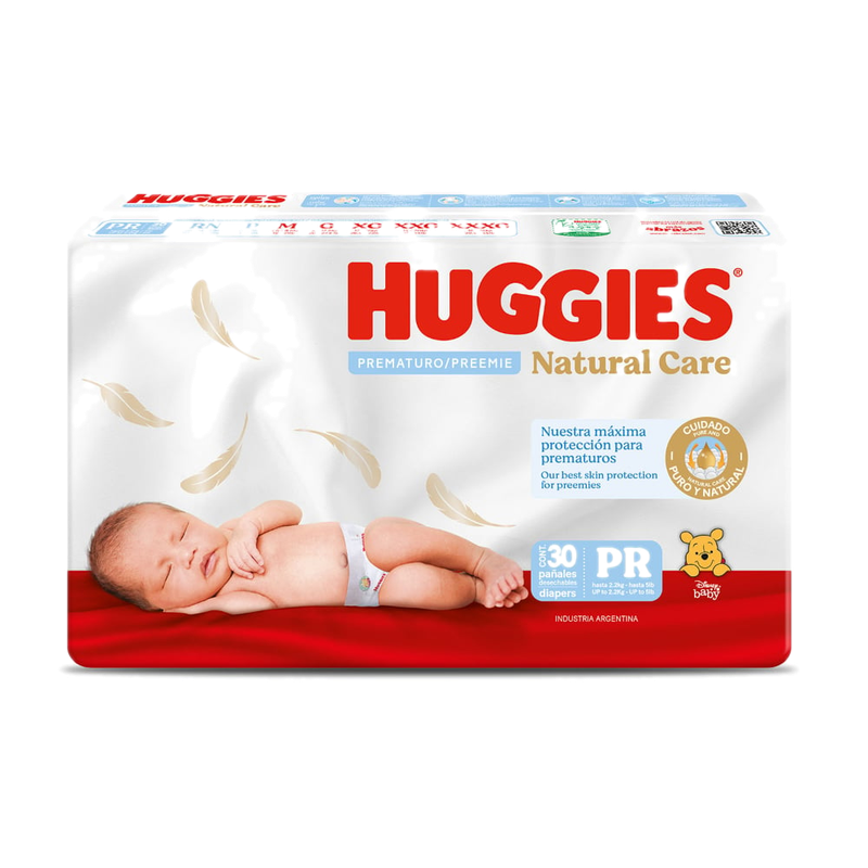 Pañales Huggies Natural Care Prematuro 30 Unidades