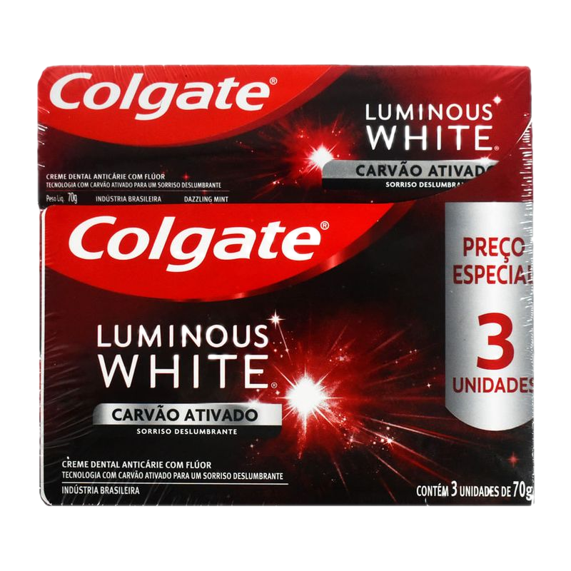 Pack 3 Unidades Crema Dental Colgate Luminous Carbón 70 G