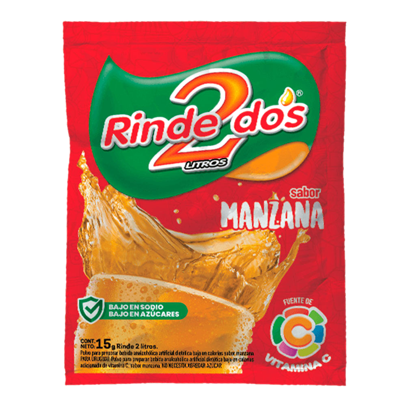 Refresco En Polvo Rinde 2 Manzana 24 G