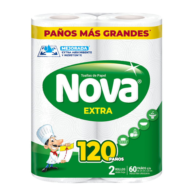 Toalla De Papel Nova Extra 120 Paños 2 Unidades