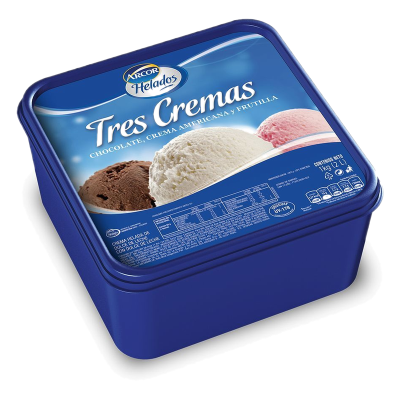 Helado Tres Cremas Chocolate, Crema Americana Y Frutilla Arcor 2 L