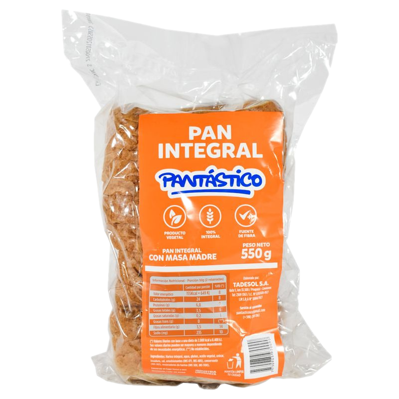 Pan Integral Pantastico Masa Madre Vegano 550 G