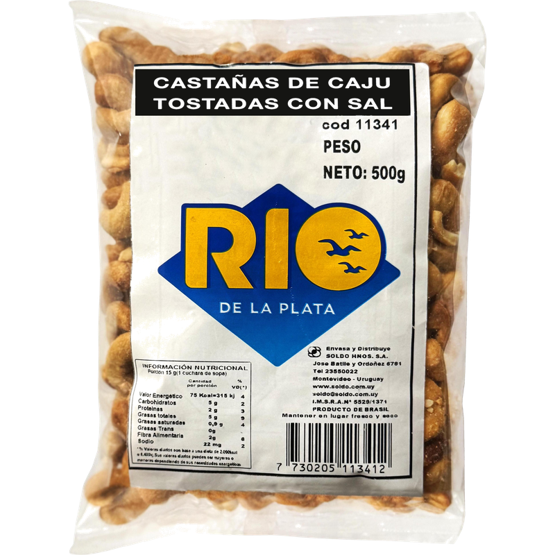 Castañas De Cajú Con Sal Rio De La Plata 500 G