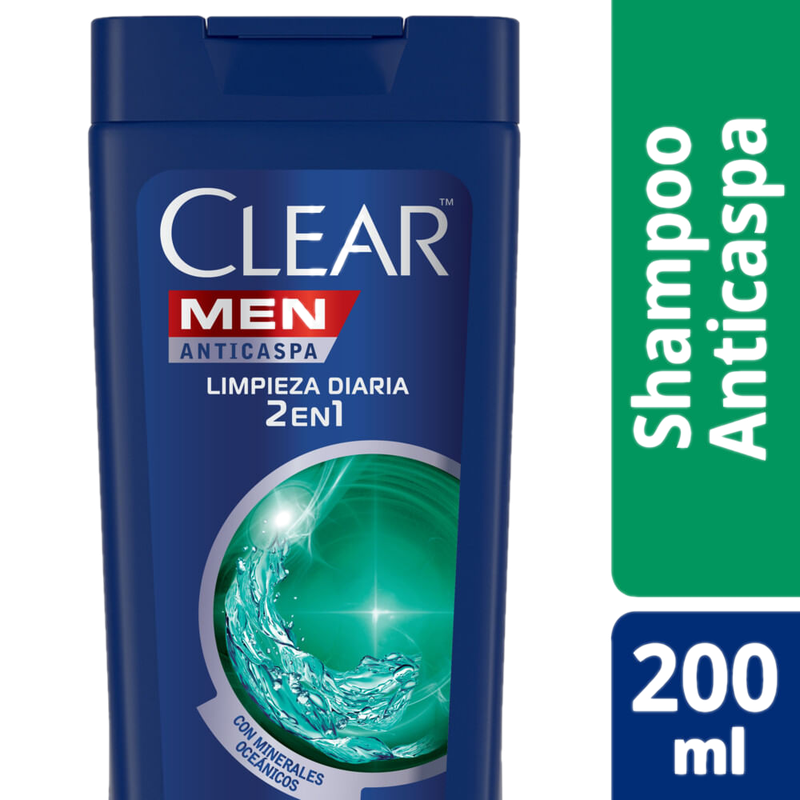 Shampoo Anticaspa Clear Men 2 En 1 Para Hombres Limpieza Diaria 200 Ml