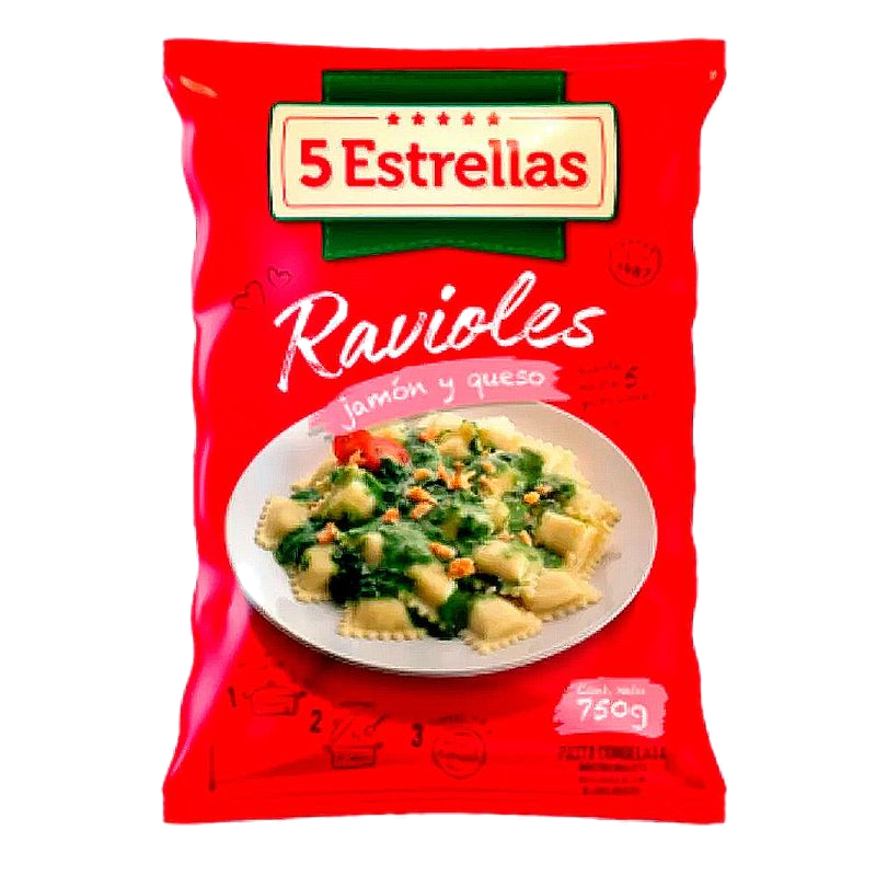 Ravioles De Jamón Y Queso 5 Estrellas 750 G