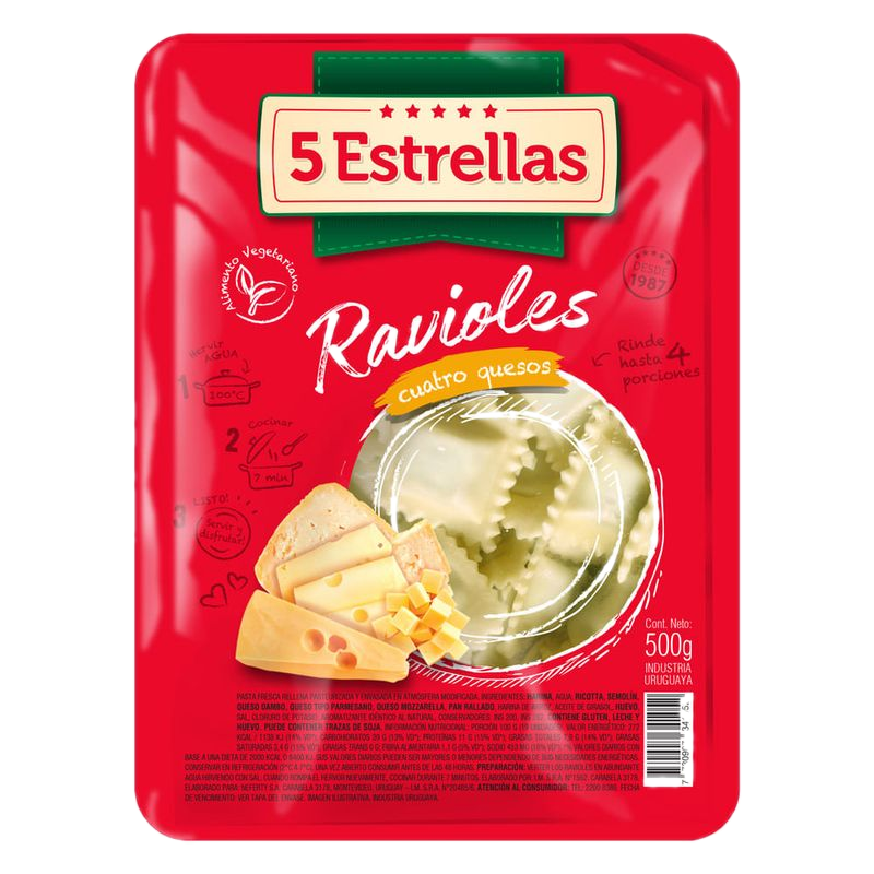 Ravioles 5 Estrellas 4 Quesos 500 G