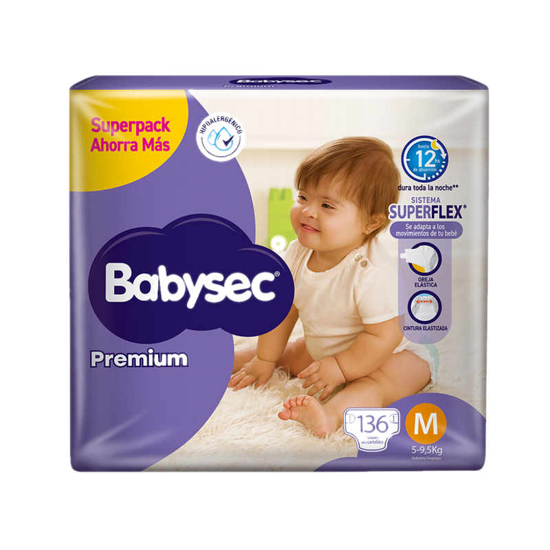 Pañales Babysec Premium Talle M 136 Unidades