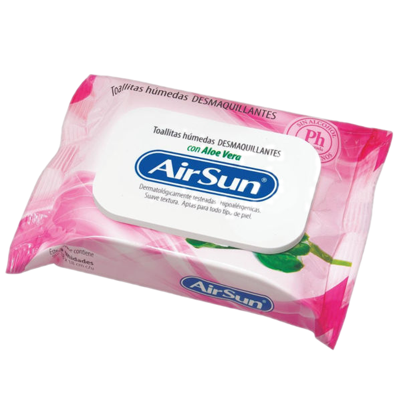 Air Sun Toallas Humedas Desmaquillantes 20 Unidades Con Aloe Vera As1104