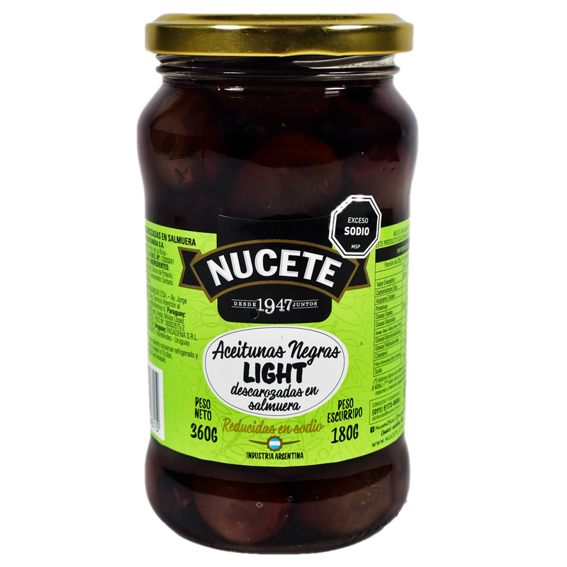 Aceitunas Negras Sin Carozo Light Nucete 180 G