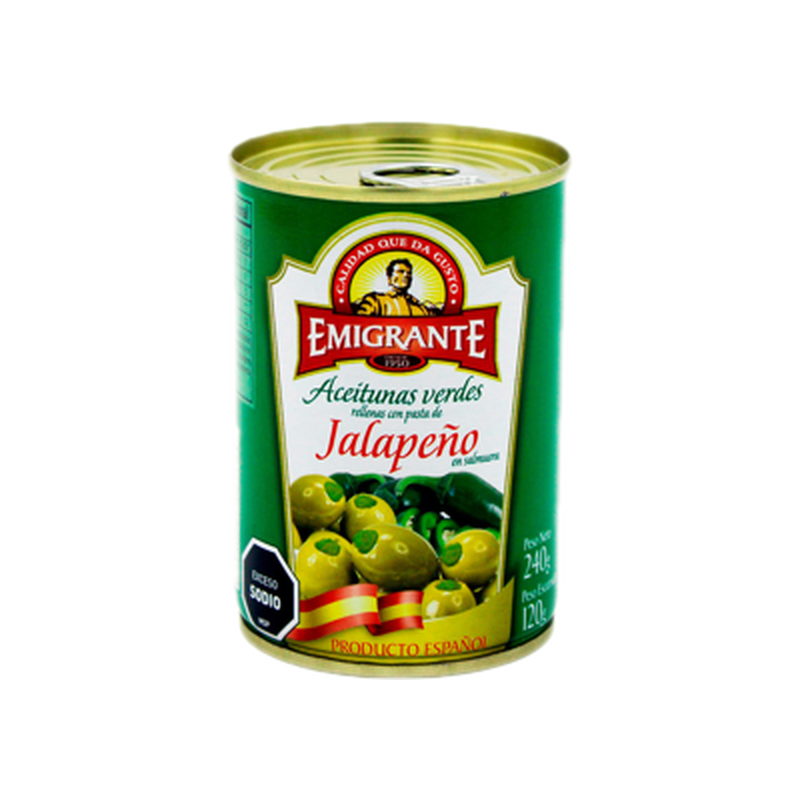 Aceitunas Verdes Rellenas Con Jalapeño Emigrante 240 G