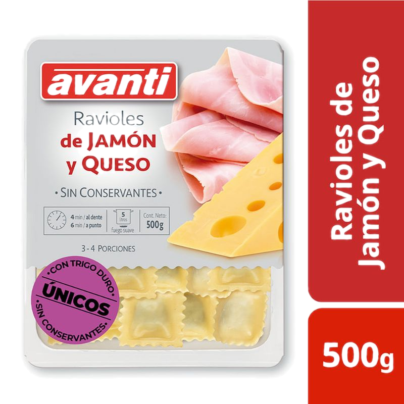 Ravioles Avanti Jamón Y Queso 500 G