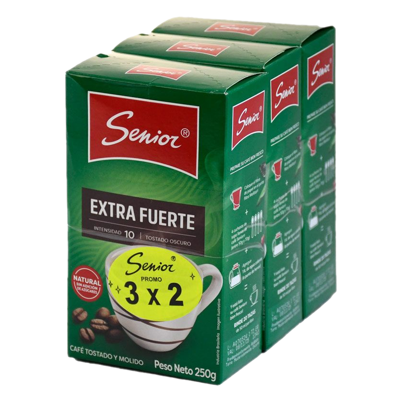 Pack 3x2 Café Senior Extra Fuerte Tostado Oscuro Y Molido 250 G