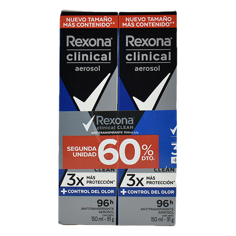 Desodorante Rexona Clinical Clean For Men En Aerosol 2 Unidades 150 Ml