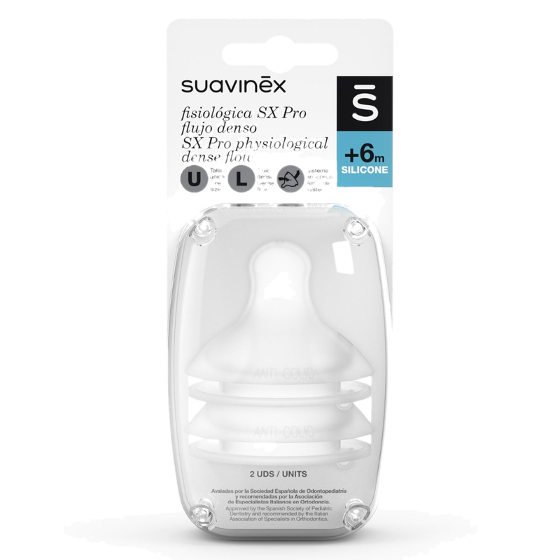 Tetina Suavinex Sx Pro Silicona Flujo L +6 Meses 2 Unidades