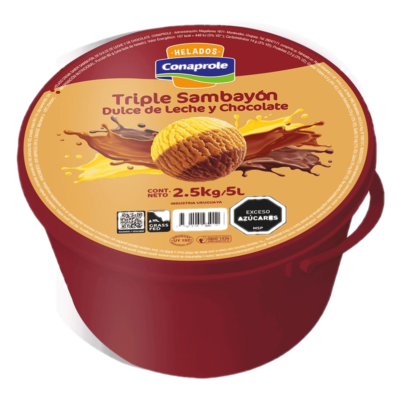 Helado Sabor Triple Sambayón, Dulce De Leche Y Chocolate Conaprole 5 L