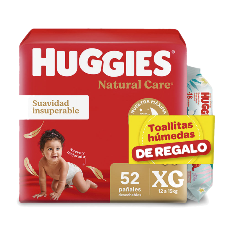 Pañal Huggies Natural Care Xg Ahorro 52 Unidades + Thx48 Ud