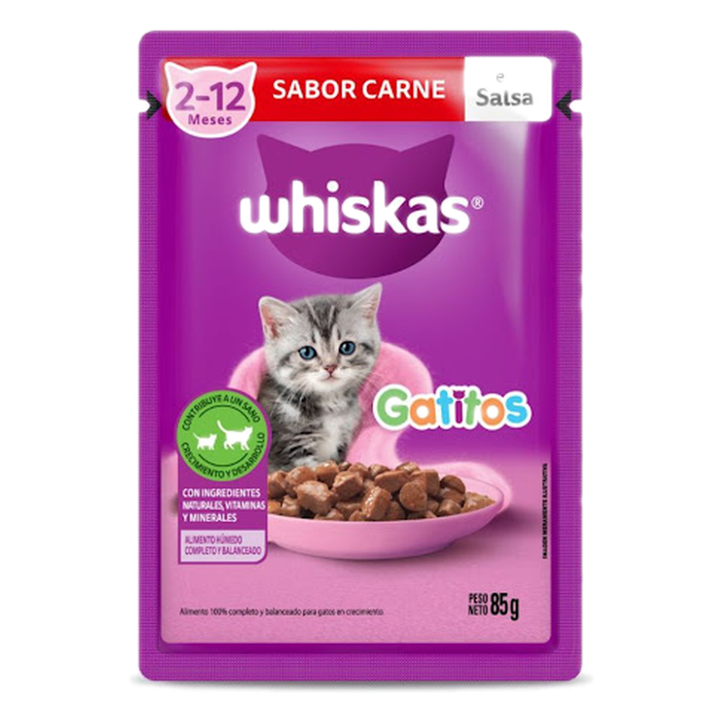 Alimento Para Gatos De 2 A 12 Meses Sabor Carne En Salsa Whiskas 85 G