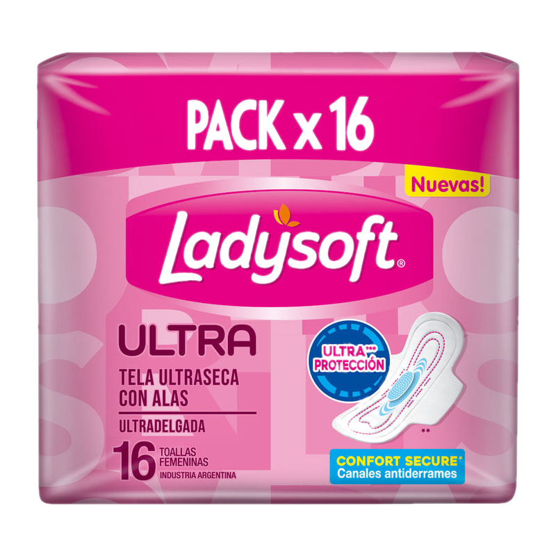 Toallas Femeninas Ladysoft Ultradelgada Tela Seca 16 Unidades