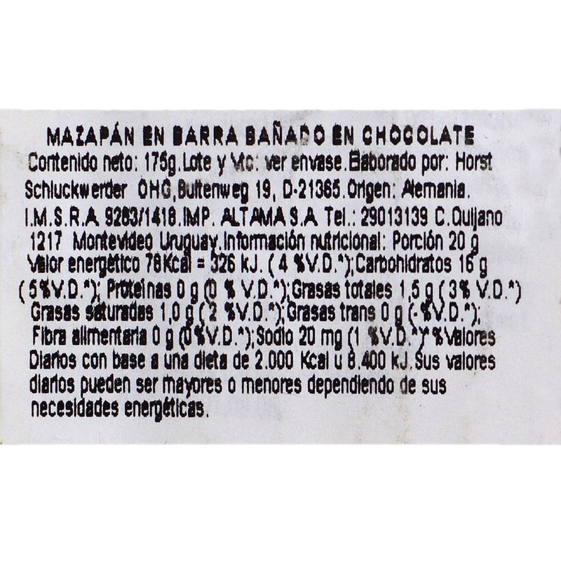 Mazapan En Barra Bañado Schluckwerder 175 G
