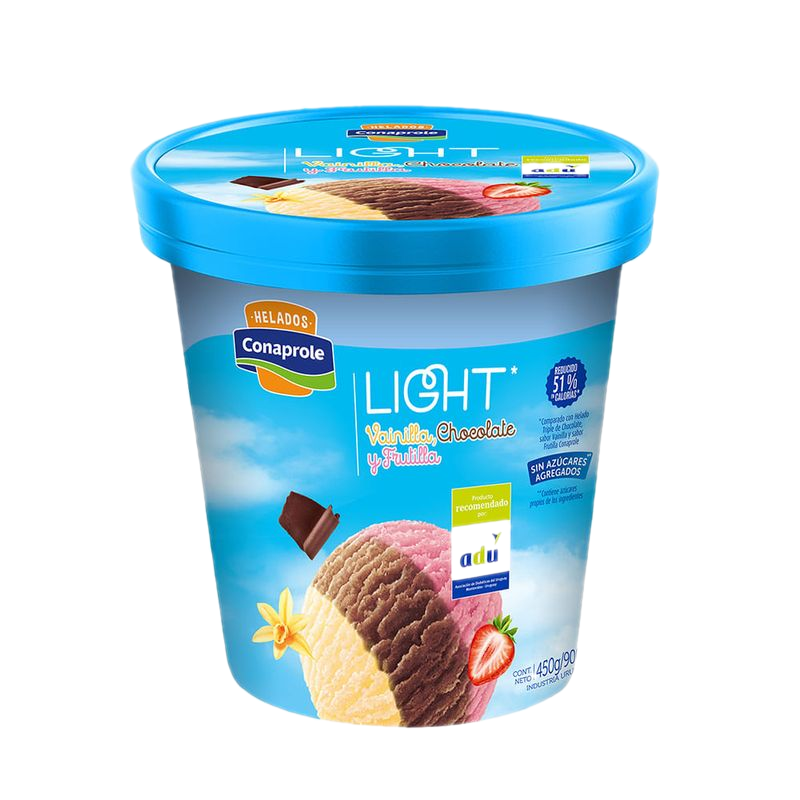 Helado Conaprole Light Vainilla, Chocolate Y Frutilla 900 Ml