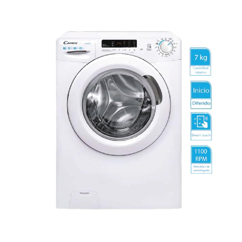 Lavarropa Candy Smart Super Slim 7 Kg Blanco Con 16 Programas