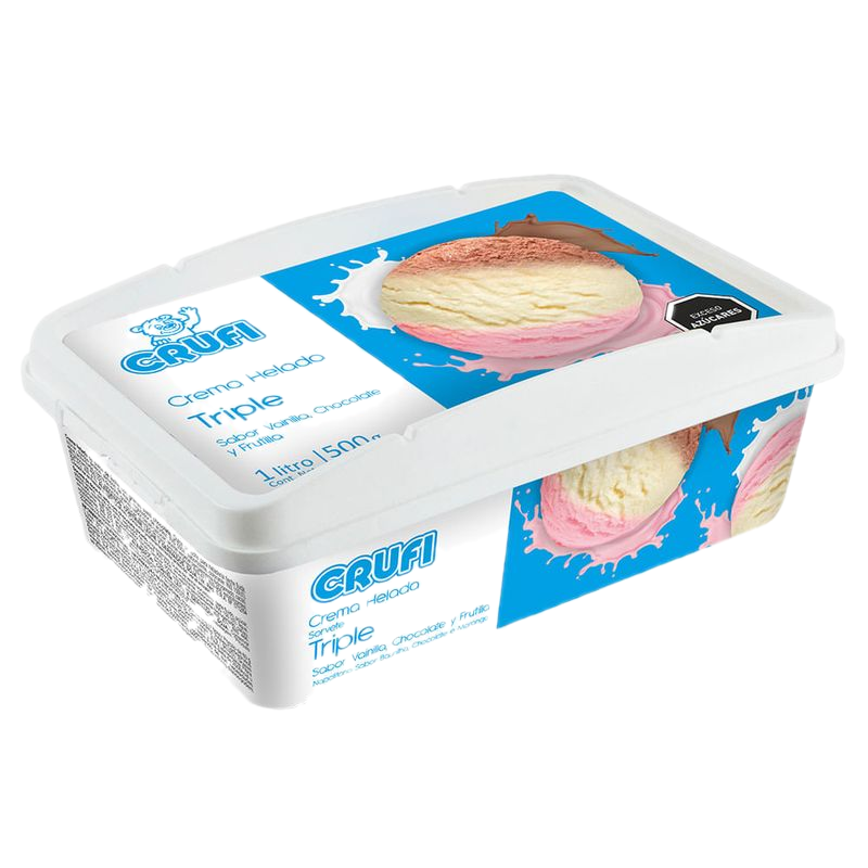 Helado Crufi Triple Crema, Frutilla Y Chocolate 1 L