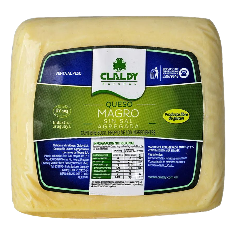 Queso Magro Claldy Sin Sal Kg