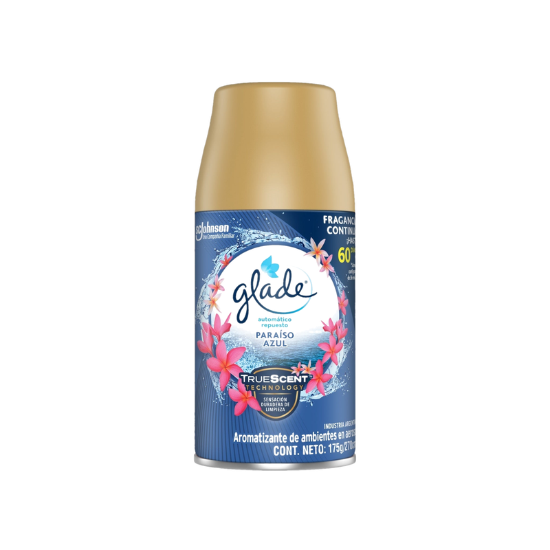 Aromatizante Glade Automático Paraíso Azul Repuesto Aerosol 60 Días 270 Ml