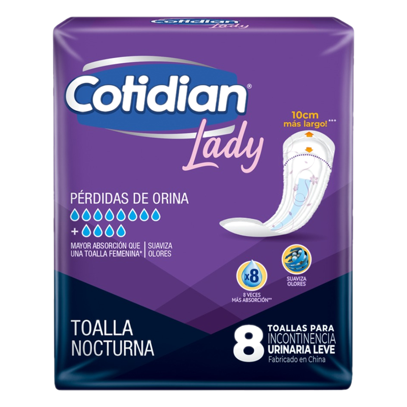 Toalla Femenina Cotidian Lady Nocturna Incontinencia (8 Unidades)