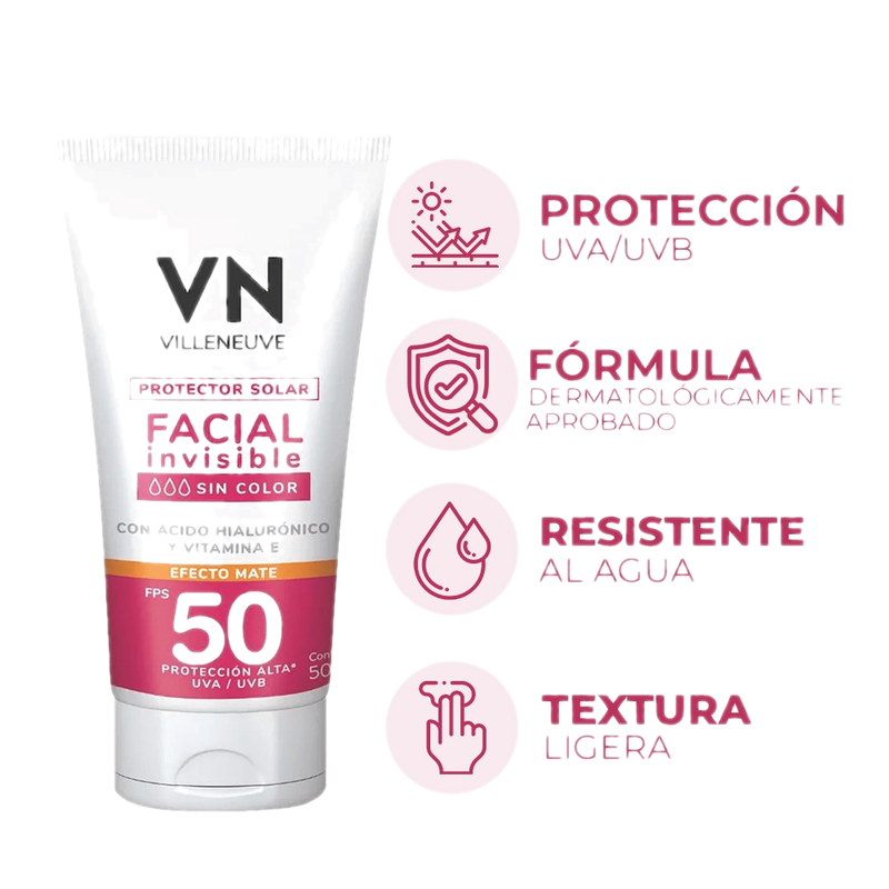 Protector Solar Villeneuve Facial Invisible Sin Color Fps50+ 50 Ml