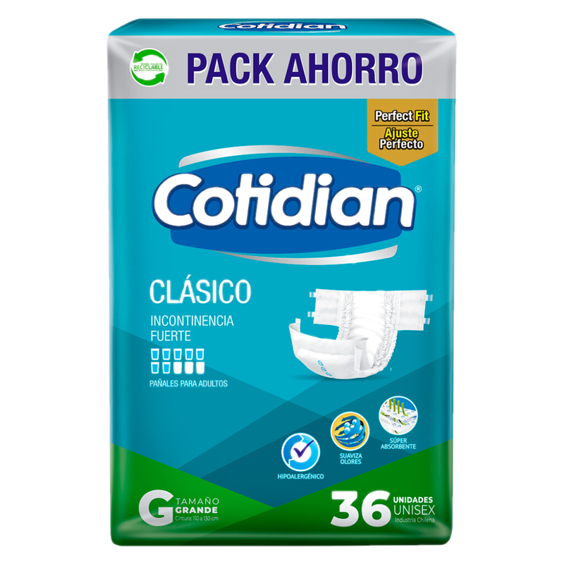 Pañales Cotidian Clásico Talle G 36 Unidades