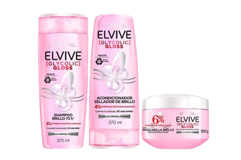 Pack Elvive Glycolic Gloss: Shampoo + Acondicionador + Mascarilla