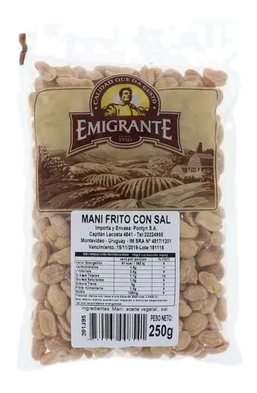 Mani Emigrante Repelado Frito Con Sal 250 G