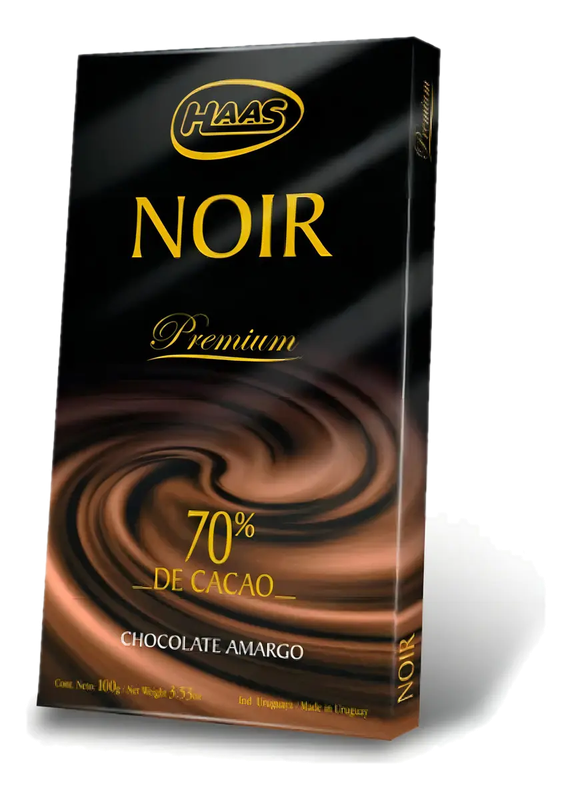 Chocolate Amargo Noir Premium Haas 70% Cacao Sin Gluten Tableta 100 G