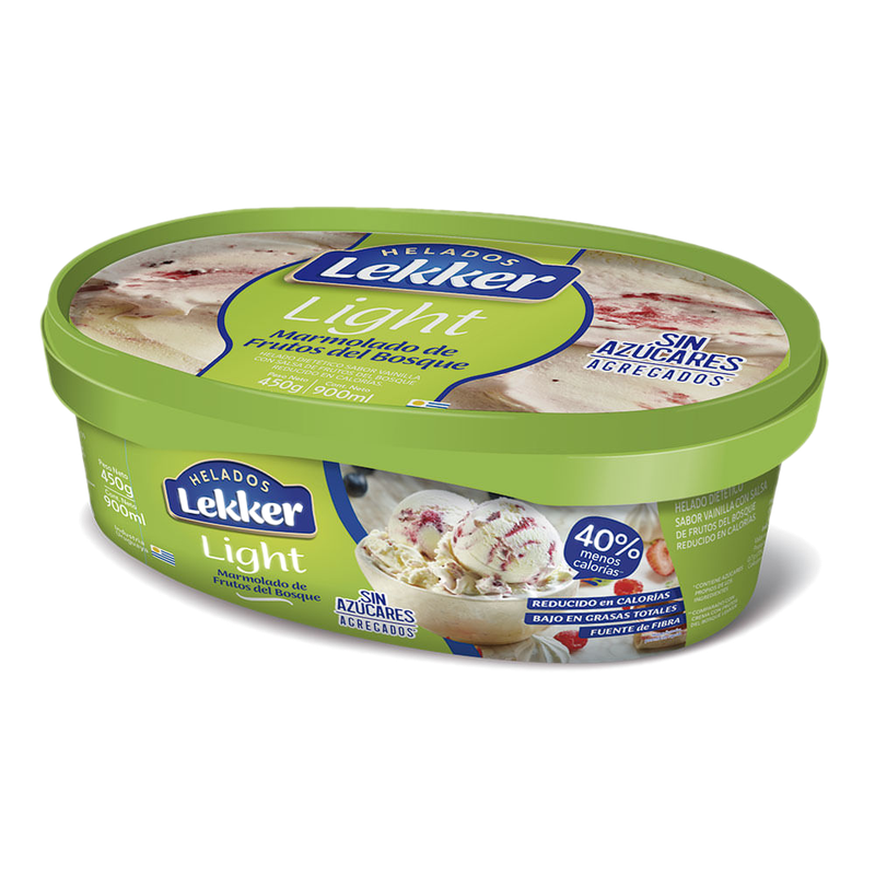 Helado Lekker Crema Marmolada Con Frutos Del Bosque Light 900 Ml