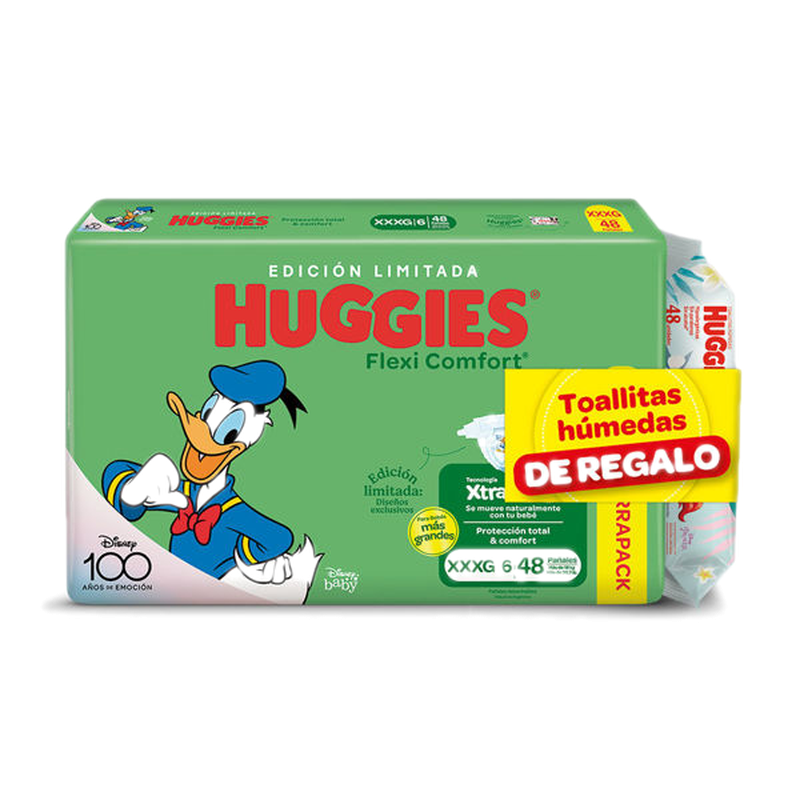 Huggies Pañal Hiper Pack Flexi Xxxg 48 Unidades + Toallas 48 Unidades