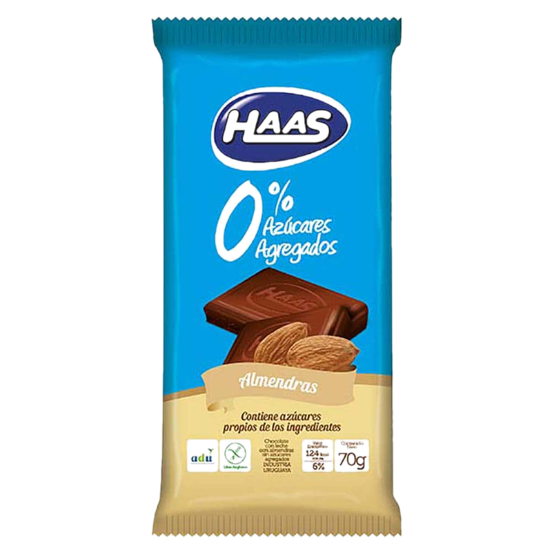 Chocolate Haas 0% Azúcar Almendras 70 G