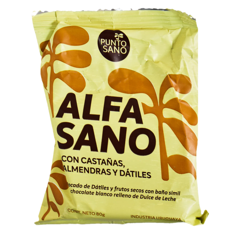 Alfajor Punto Sano Chocolate Blanco Dulce De Leche Con Castañas, Almendras Y Dátiles