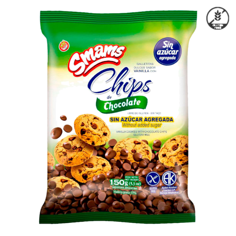 Galletitas Smams Chips Choco Sin Azúcar Y Sin Gluten 150 G