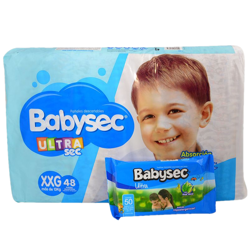 Pañal Babysec Ultra Jumbo Pack Xxg 48 Unidades + Toallas Húmedas De Regalo