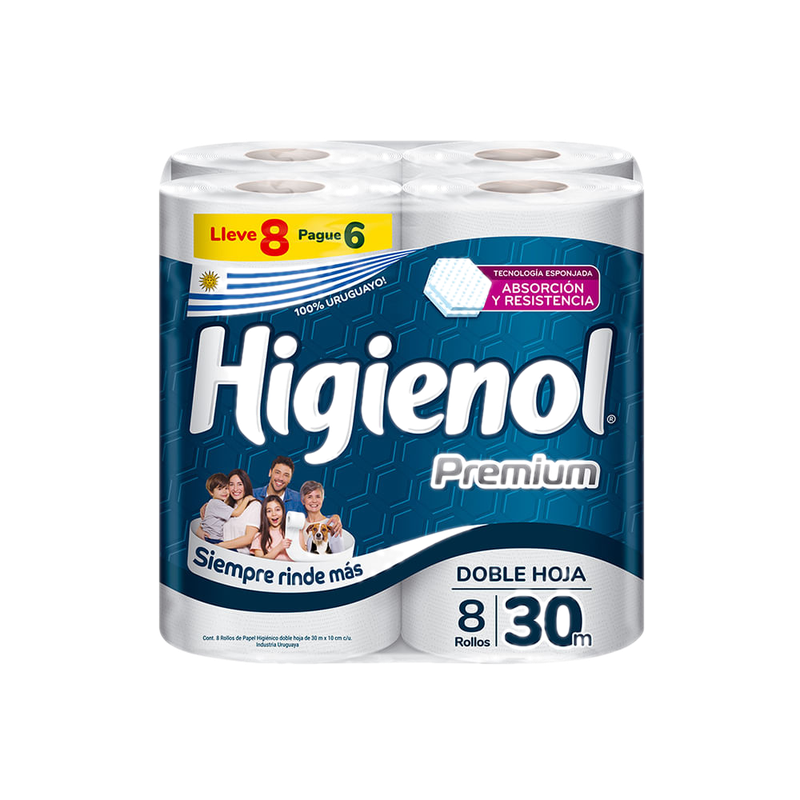 Papel Higiénico Higienol Premium Doble Hoja 30 Mts 8 X 6